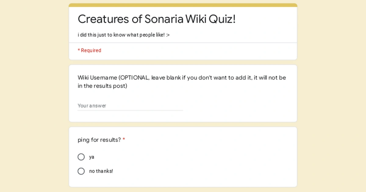 CREATURES OF SONARIA QUIZ! Fandom