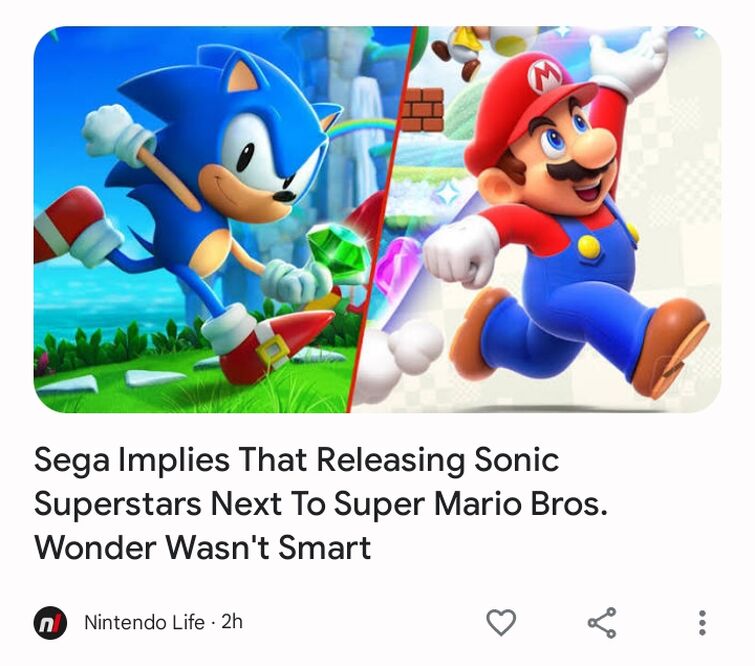 SEGA Wonders Whether Releasing Sonic Superstars Next to Mario Was a Good  Idea