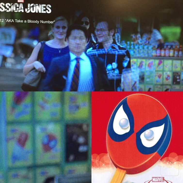 S1 of Jessica Jones has a Spiderman popsicle in the background | Fandom