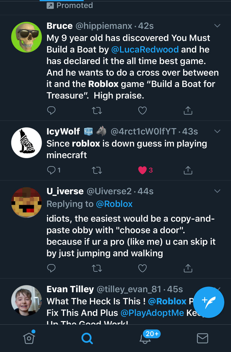 Twitter post about roblox going down