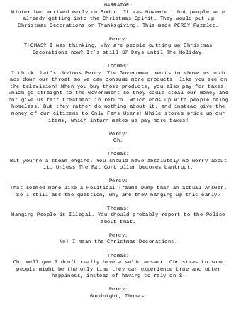 But fr here's the ACTUAL original script of Percy The Snowman | Fandom