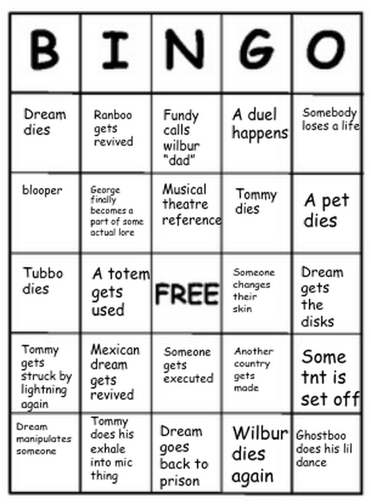 dsmp 2022 bingo board that i made :D | Fandom