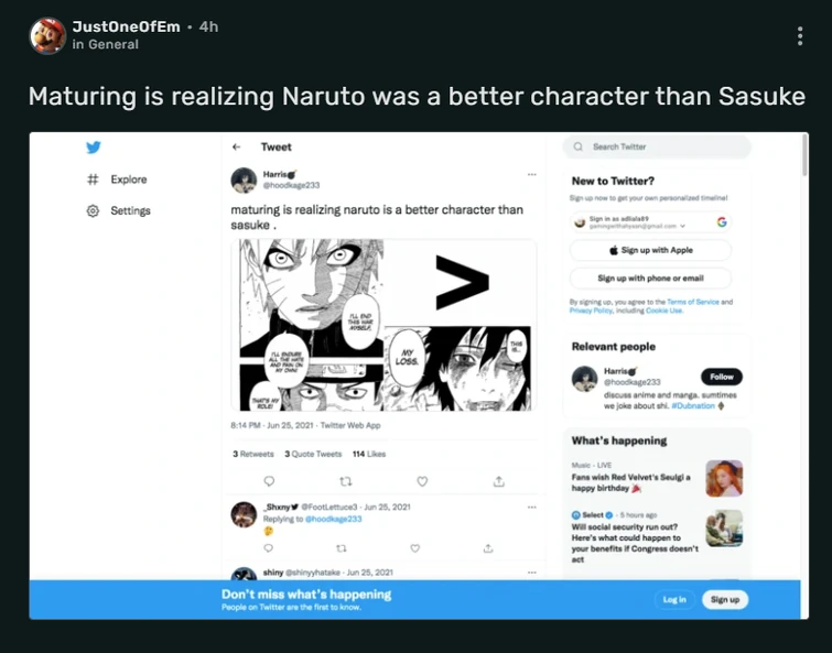 Maturing is realizing Naruto was a better character than Sasuke | Fandom