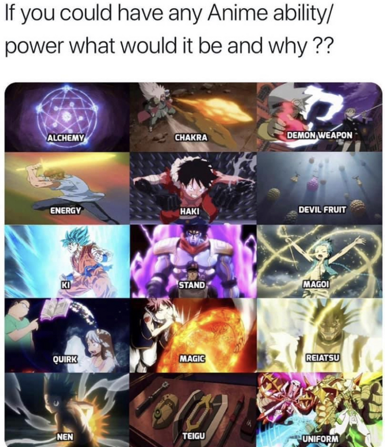 If you had any power from a anime show what one would you have
