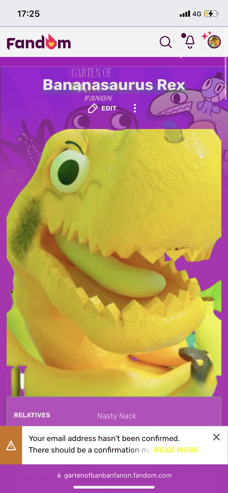 I edit the Bananasaurus Rex page because it does not have a image! Fandom