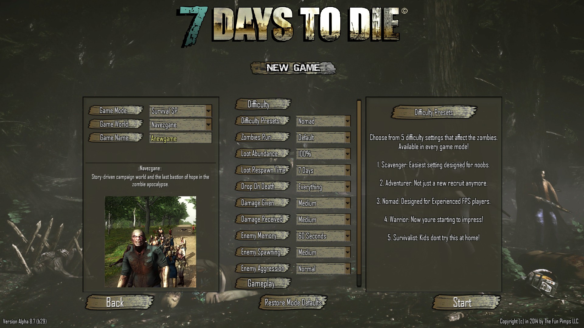 7 days to die difficulty settings