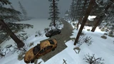 The two cars parked at the end of the lodge
