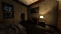 A leather couch in a motel POI.