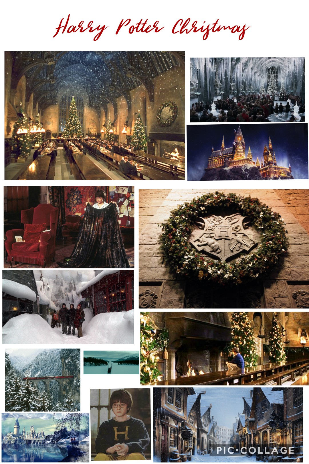Download Harry Potter Christmas Scene Collage Wallpaper