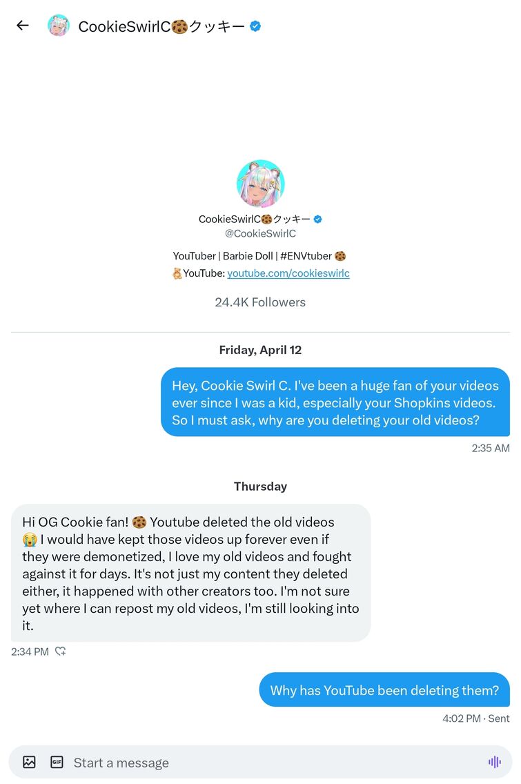 Update with CookieSwirlC and her deleted videos Fandom
