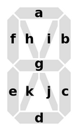 cross labeled version 2: A regular size seven segment display additional four segment diagonal display Version or off.