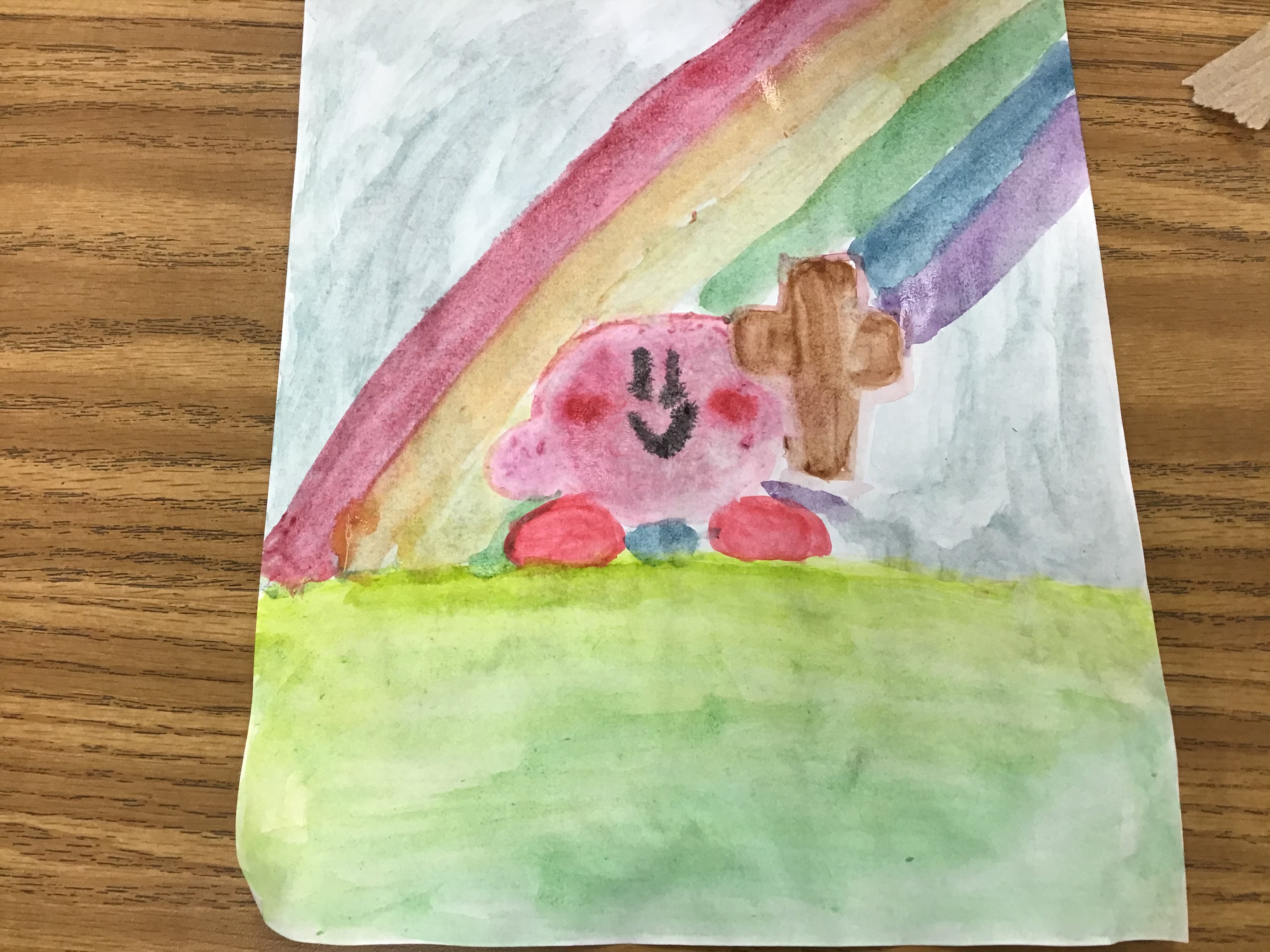 Kirby Holding A Cross But It S Made With Watercolors And By A Beginner Aka Me Fandom
