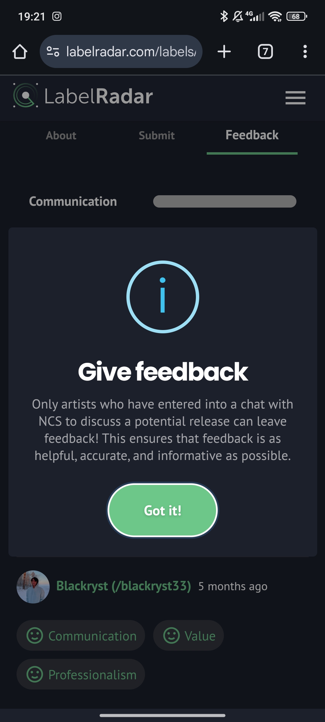 Label radar and feedback section | Fandom