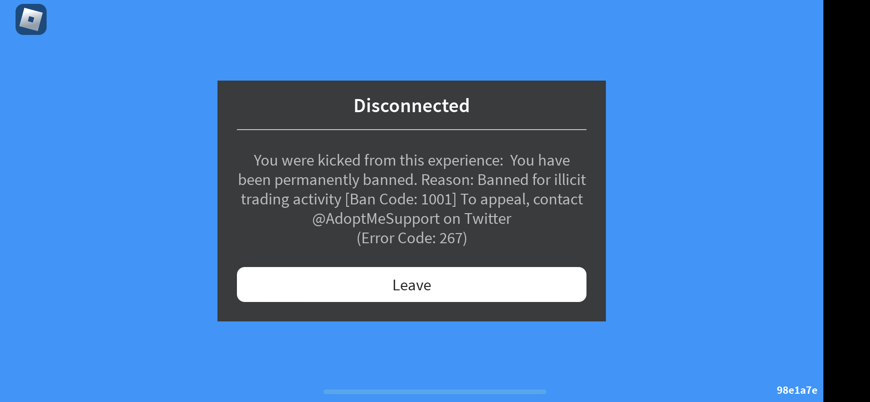 what roblox error code 1001