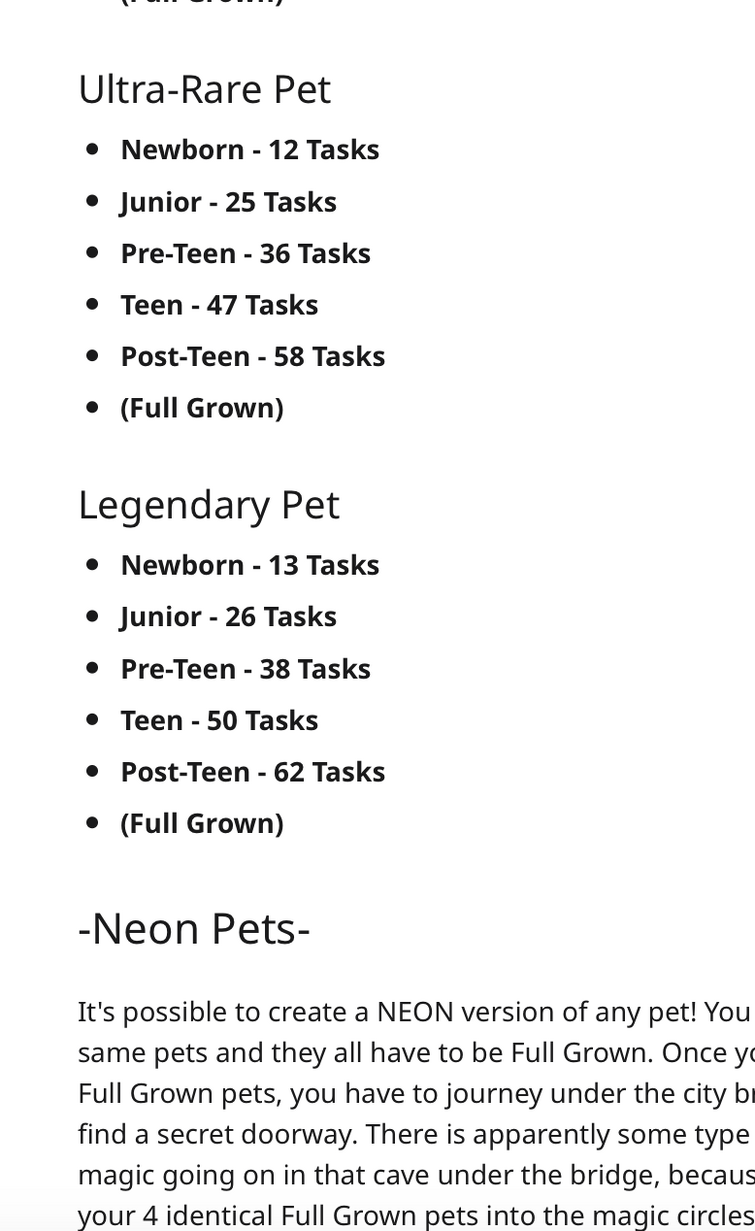 Question- What are the ages for Neon pets?