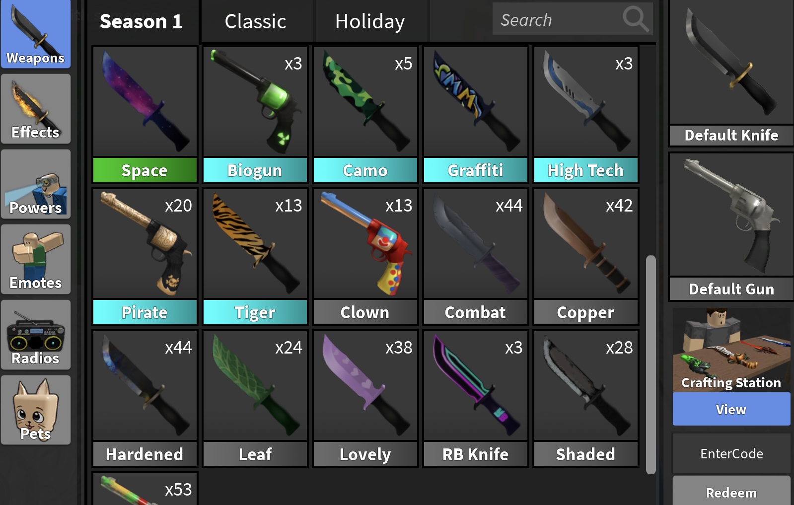 Tradeing all my knifes and guns in murder mystery two for gems. In pet  simulator x : r/crosstradingroblox