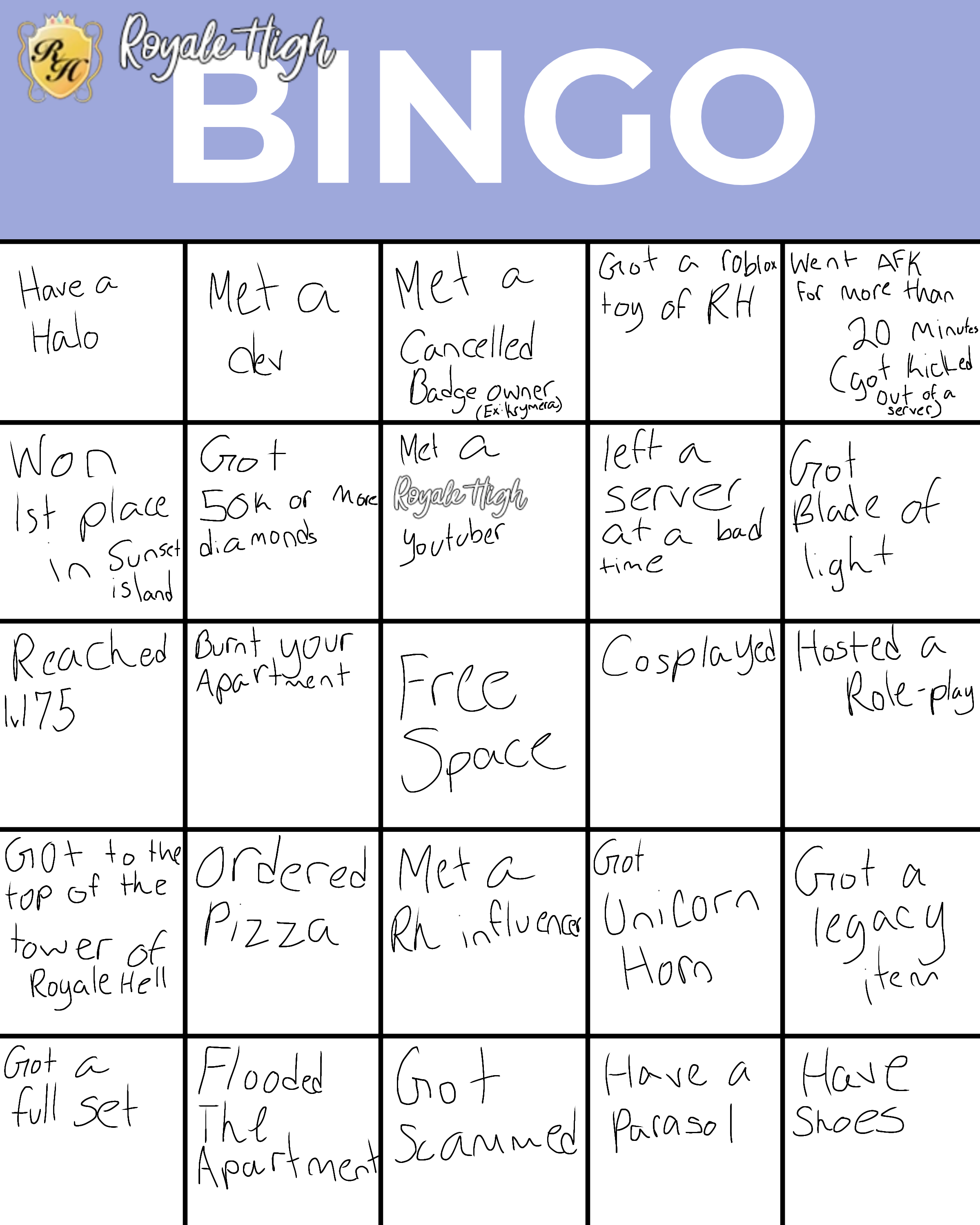 Random Roblox Bingo Card