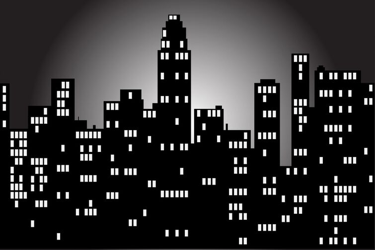 city background black and white cartoon