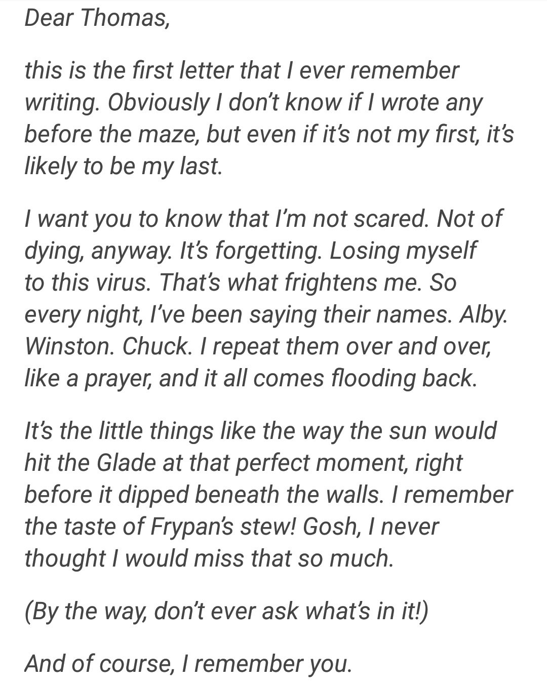 Newt's original letter to Thomas in TDC | Fandom