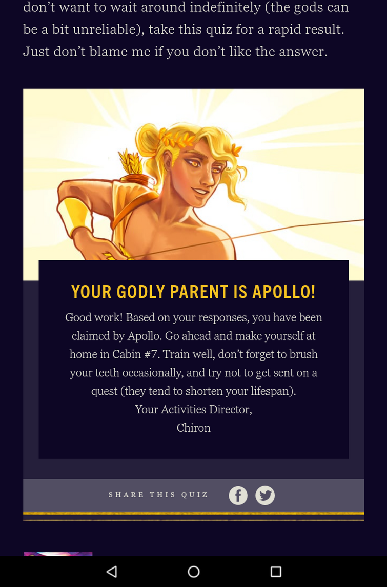 Who is my godly parent? I was thinking that maybe someone can make a test  and I answer the questions and they can tell me who my godly parent is. -  Percy