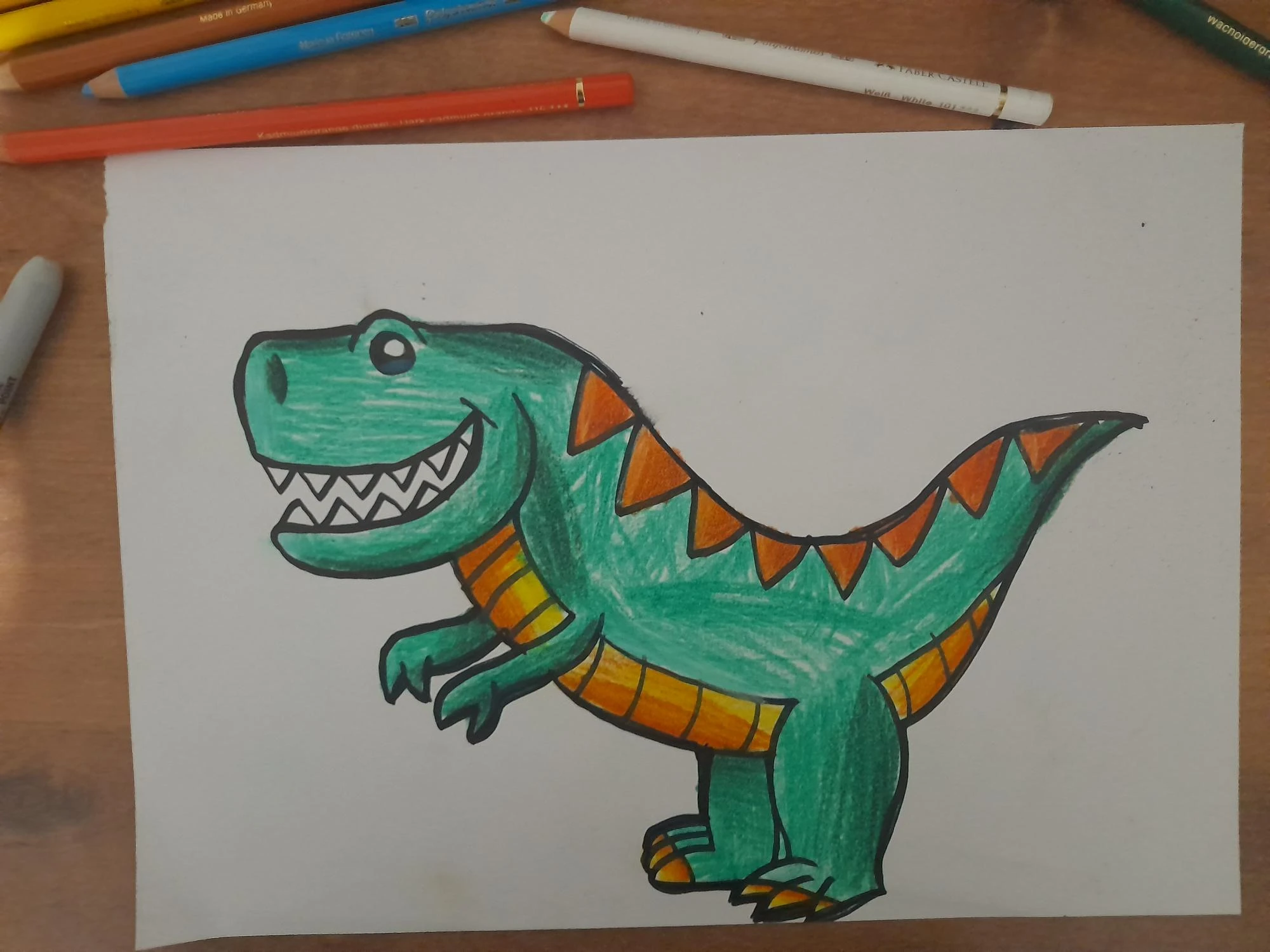 My colored drawing of a T-Rex using colored pencils | Fandom