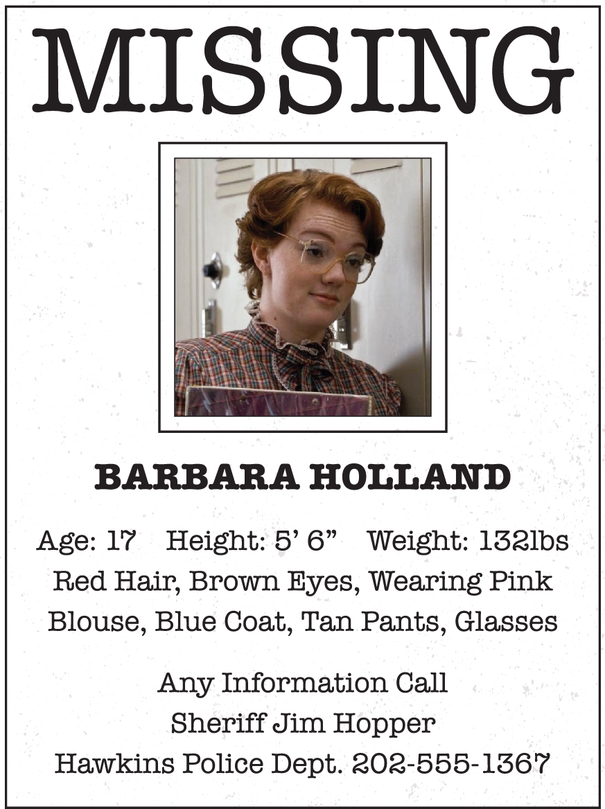 Barb Missing Poster Printable - Printable World Holiday