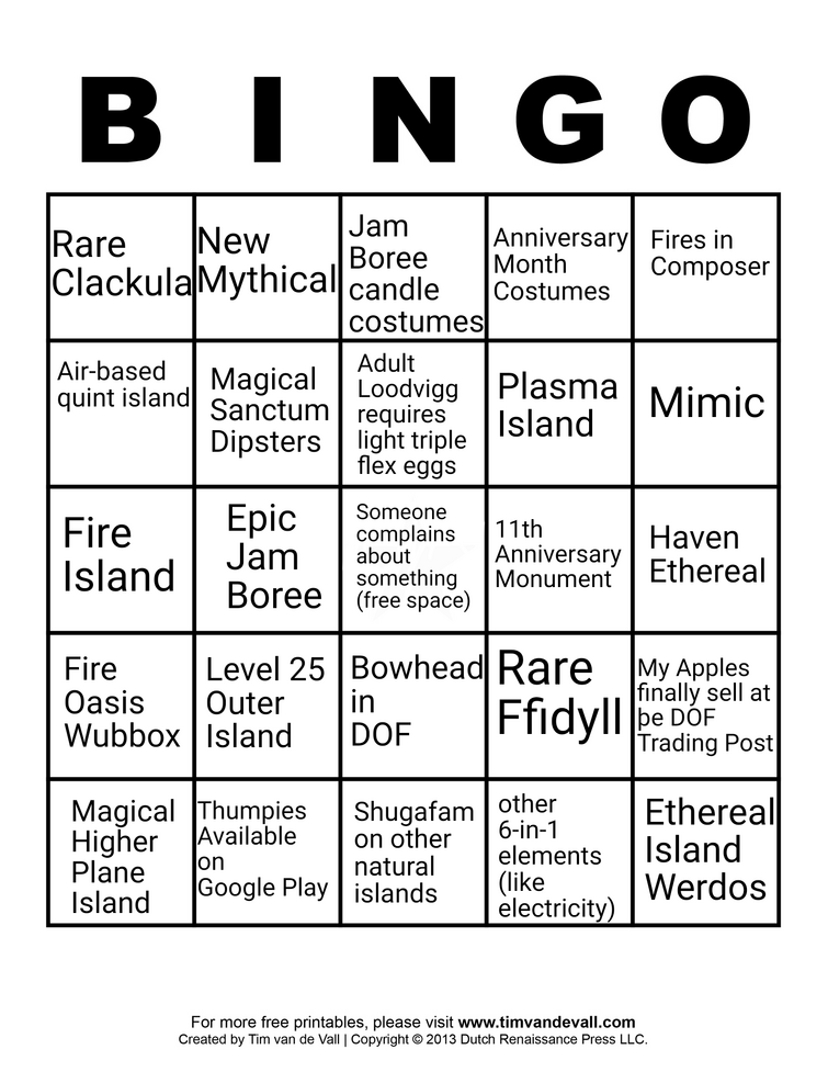 Fandom Bingo!!! Bingo Card