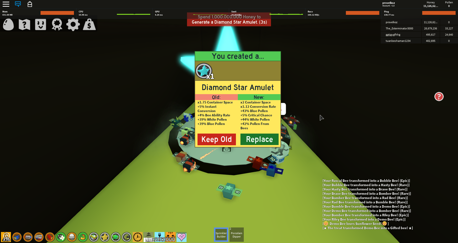 Finally Got A Diamond Star Amulet Fandom - 1 billion honey diamond star amulet in roblox bee swarm simulator