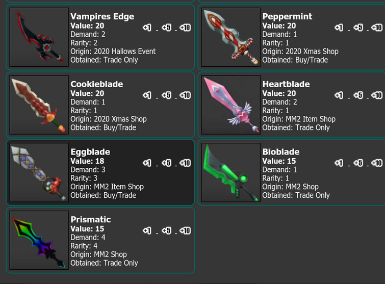 Trading Eggblade for Bioblade and Heartblade in MM2. 