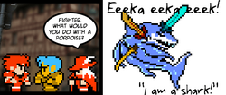 Continuing your daily weekly dose of non sequitur 8-bit sharks... with swords