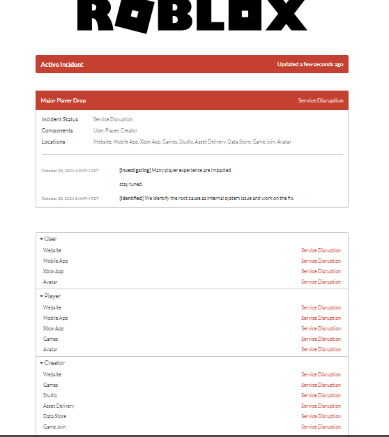 ROBLOX Status on X: ⚠ ROBLOX DOWN ⚠ #ROBLOX players are
