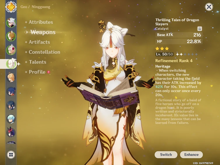 Is either of the craftable catalyst okay for ningguang? Fandom