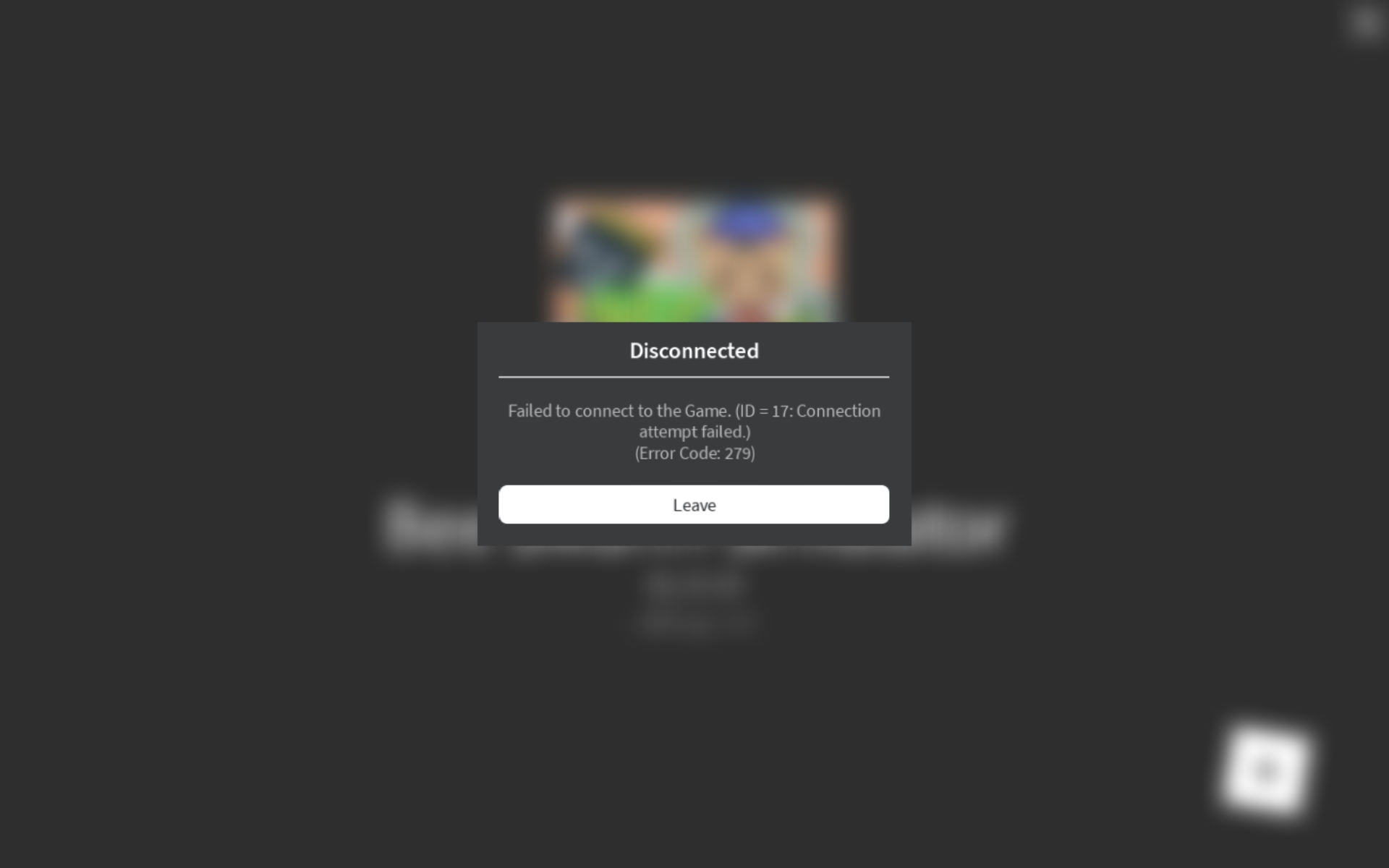 Failed to connect to game error code ID = 17 Error code 279