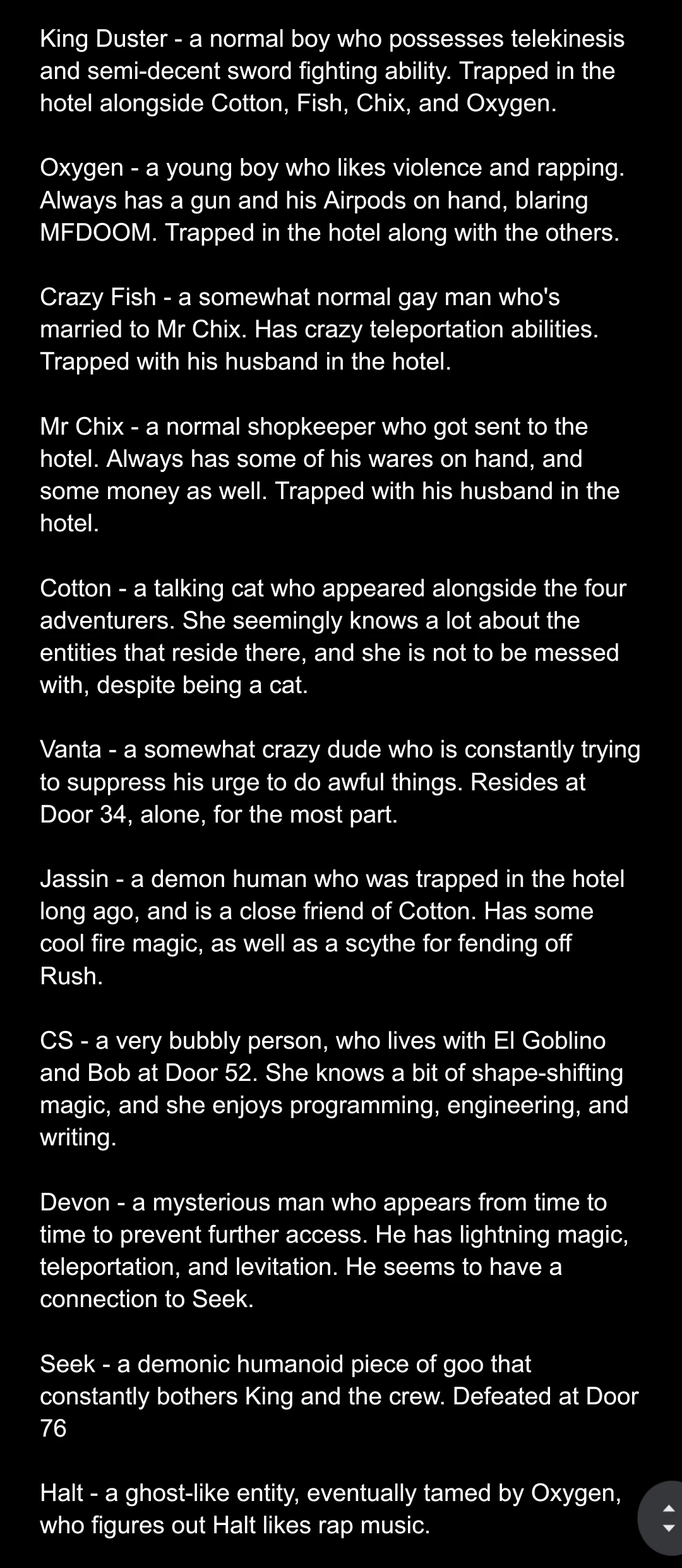 Doors Wiki Character Descriptions (V.1) Fandom