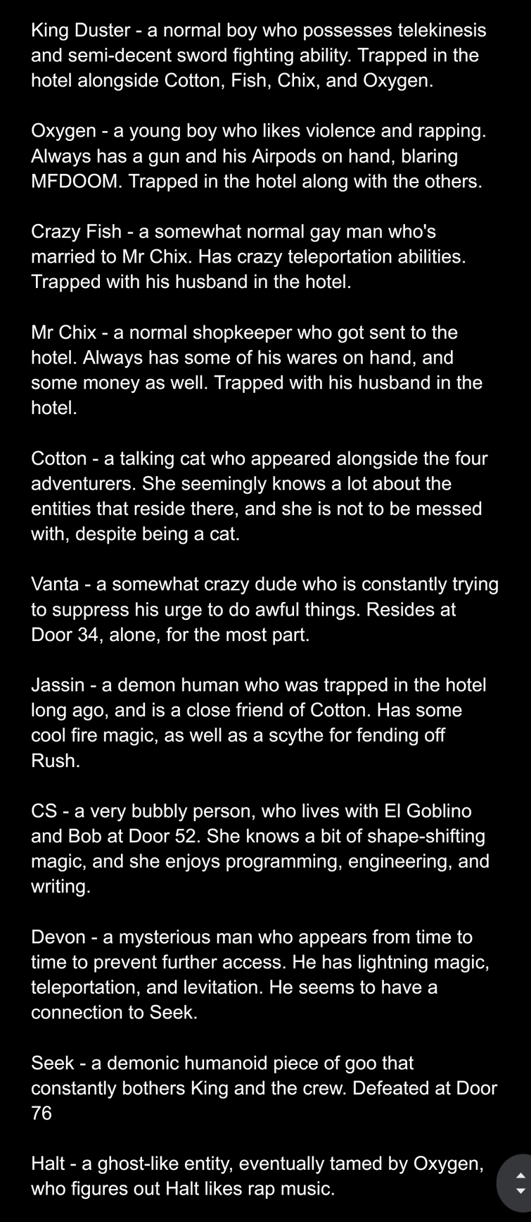 Doors Wiki Character Descriptions (V.1) Fandom
