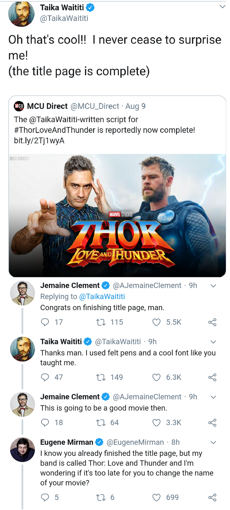 No, the love and thunder script is not done.