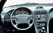 The steering wheel of the Ford Mustang