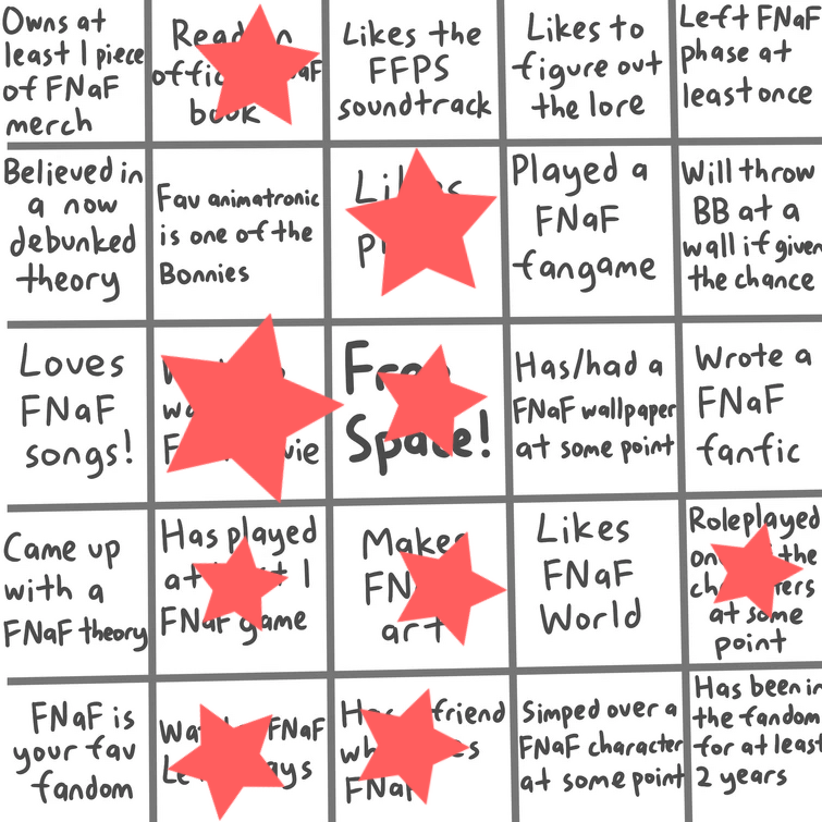 Filme FNaF Bingo Card