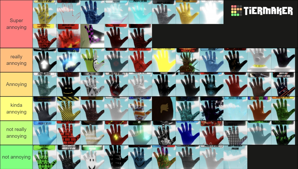 Slap battles tier list but its ranked on how annoying it is to be