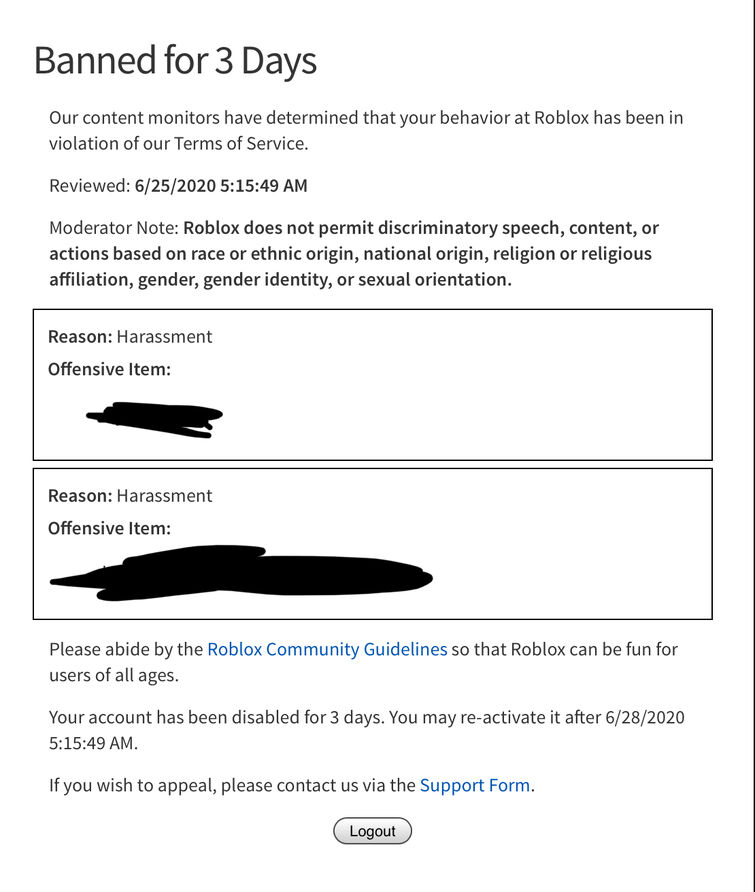 Roblox Banned Me Fandom - roblox support form appeal