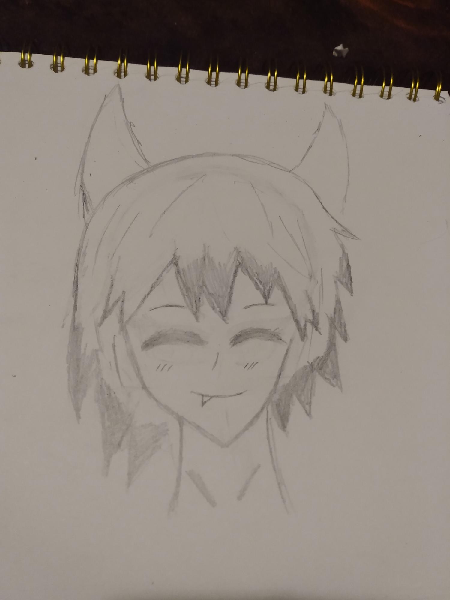 anime wolf boy and girl drawing