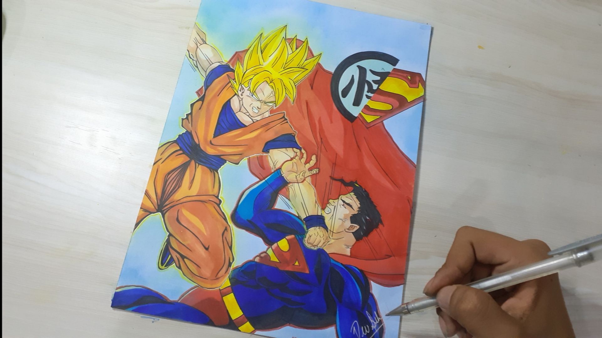 superman vs goku drawing