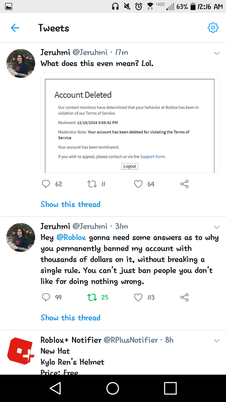 Jeruhmi Roblox Account Banned