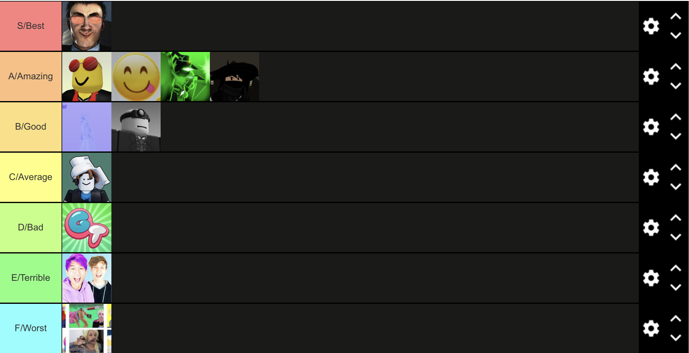 Create a Roblox very epic Tier List - TierMaker