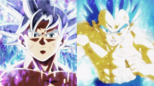 Goku SSJ Blue Kaioken x20 and Vegeta SSJ Blue Evolution vs GoD