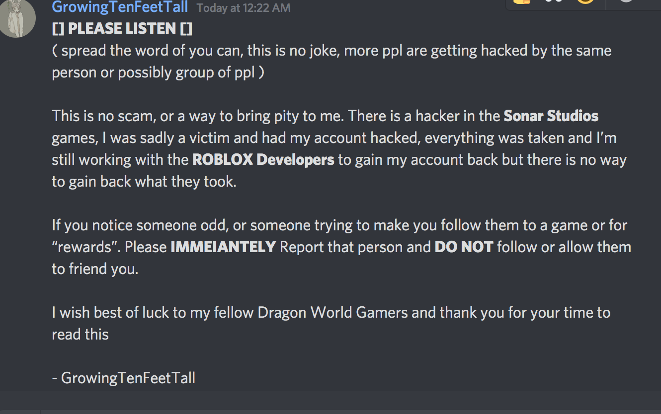 Roblox Account Hacking Discord