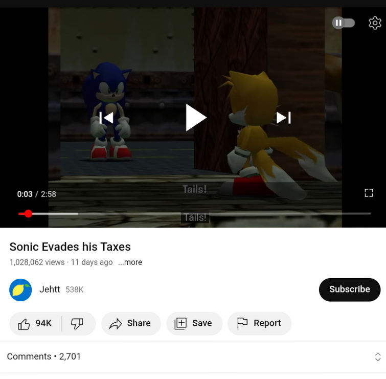 Sonic Evades His Taxes