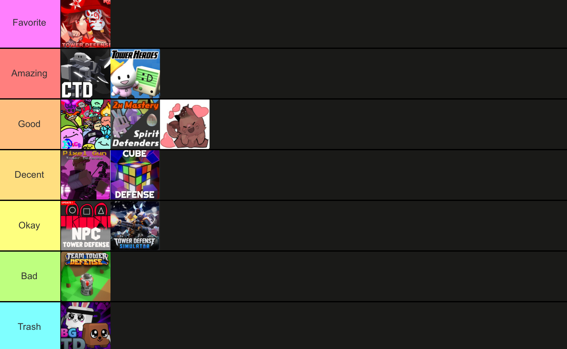 my personal tower defense game tier list