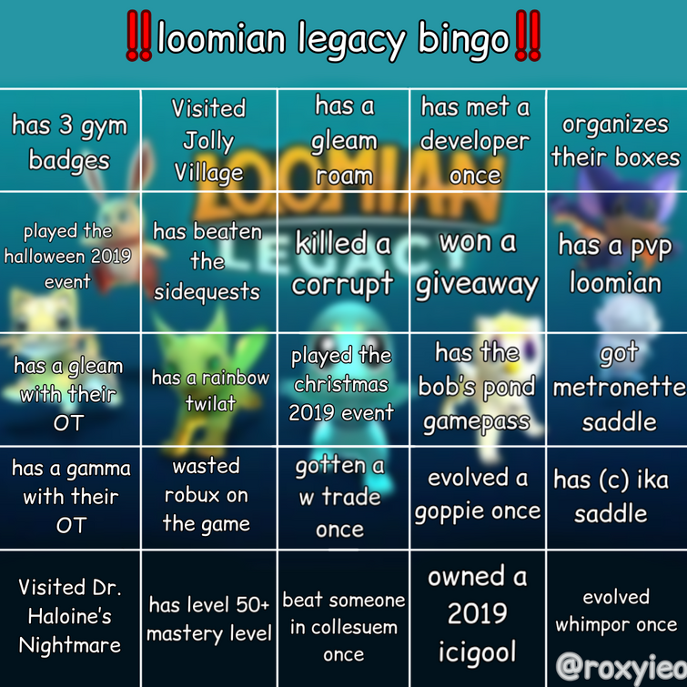 Loomian legacy bingo. Bingo Card