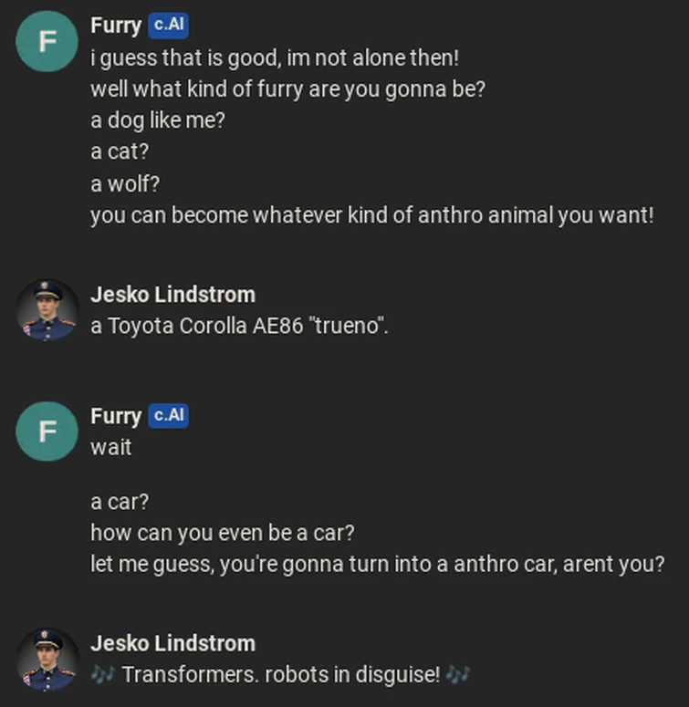 Average character AI moment Fandom